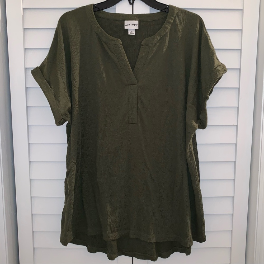 Ava & Viv Split Neck Roll Sleeve Shirt - Picture 2 of 5